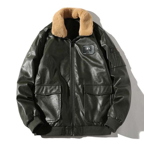 

kiovno men's winter warm jackets with fur collar biker pu leather jackets outwear for male size m-3xl windbreak, Black