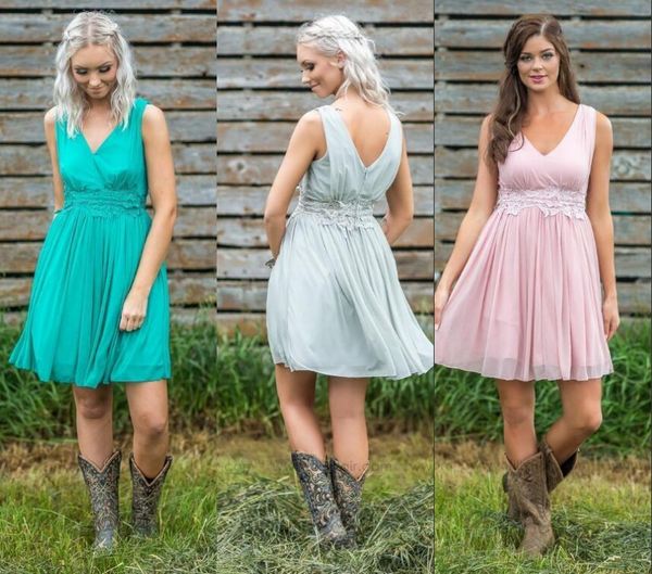 blue a-line v neck knee length country bridesmaid dresses short vintage appliqued cocktail party gowns custom made dh4020, White;pink
blue a-line v neck knee length country bridesmaid dresses short vintage appliqued cocktail party gowns custom made dh4020, White;pink