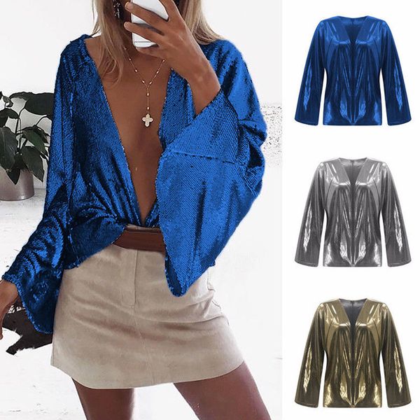 2019 new style fashion women spring autumn sequined deep v neck trumpet sleeve casual cardigan short top, White
2019 new style fashion women spring autumn sequined deep v neck trumpet sleeve casual cardigan short top, White