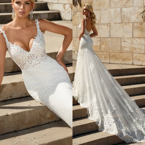 boho wedding dresses spaghetti strap mermaid appliques lace backless court train bride dress wedding gowns, White
boho wedding dresses spaghetti strap mermaid appliques lace backless court train bride dress wedding gowns, White