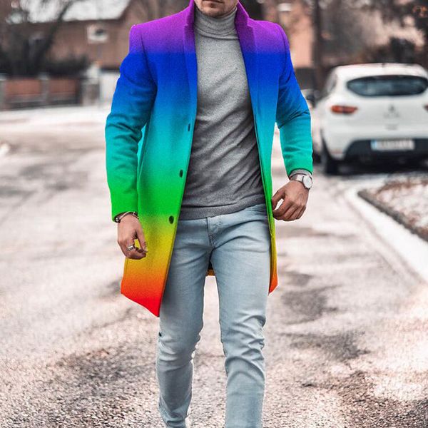 mens rainbow gradient outwear lapel single breasted jacket cardigan trench coats, Black;brown
mens rainbow gradient outwear lapel single breasted jacket cardigan trench coats, Black;brown