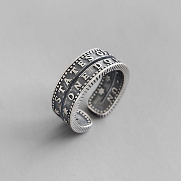 retro authentic s925 sterling silver fine jewelry lines 2rows star personality letters band ring adjust tlj773, Golden;silver
retro authentic s925 sterling silver fine jewelry lines 2rows star personality letters band ring adjust tlj773, Golden;silver