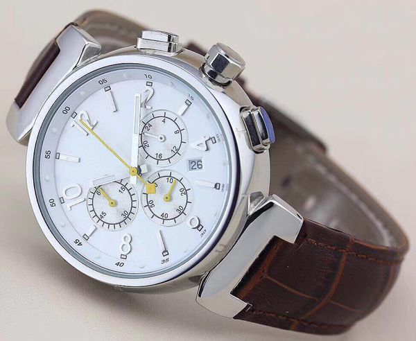 luxury and fashion style 42mm case diameter mens watches quartz chronograph watch clean white dial wristwatches with yellow second hands, Slivery;brown
luxury and fashion style 42mm case diameter mens watches quartz chronograph watch clean white dial wristwatches with yellow second hands, Slivery;brown