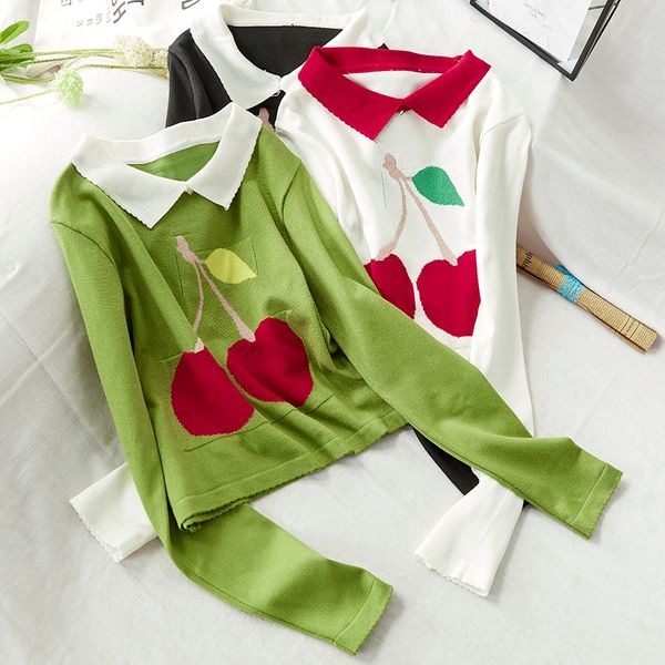 2020 autumn new knitted women sweaters and pullovers cherry sweet cute lady elegant pulls outwear, White;black
2020 autumn new knitted women sweaters and pullovers cherry sweet cute lady elegant pulls outwear, White;black