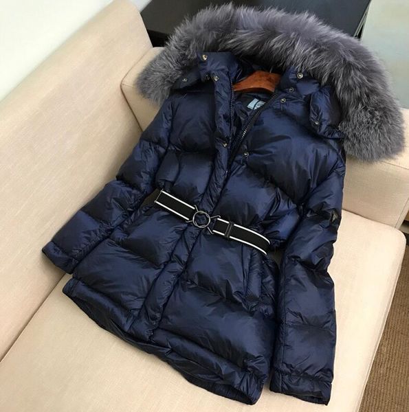 women medium length style with belt winter down coat waterproof down jacket 100% big fox fur hooded thick warm down parkas, Black
women medium length style with belt winter down coat waterproof down jacket 100% big fox fur hooded thick warm down parkas, Black