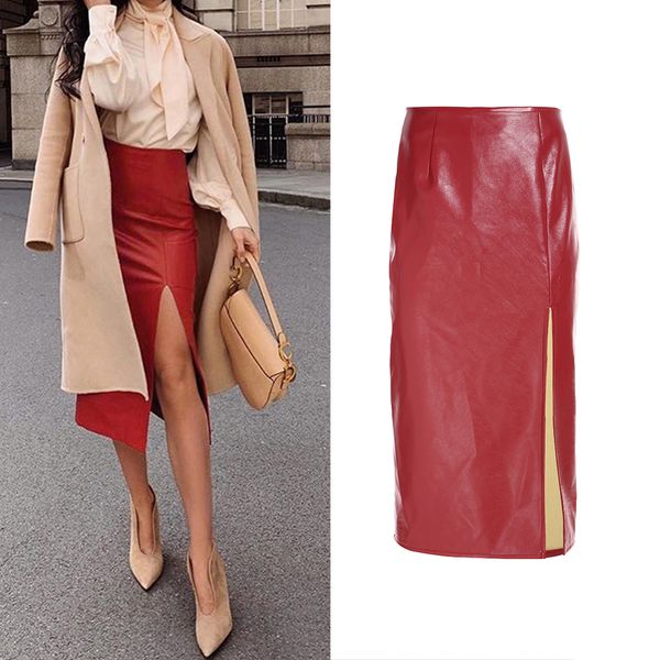 women lady bodycon pencil skirts pu leather fashion summer fall female clothing party high waist zipper split midi skirts, Black
women lady bodycon pencil skirts pu leather fashion summer fall female clothing party high waist zipper split midi skirts, Black