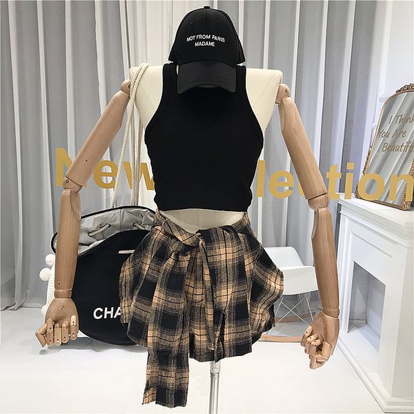fashion summer 2 piece set women streetwear sleeveless halter crop +plaid shorts matching sets korean style women, White
fashion summer 2 piece set women streetwear sleeveless halter crop +plaid shorts matching sets korean style women, White