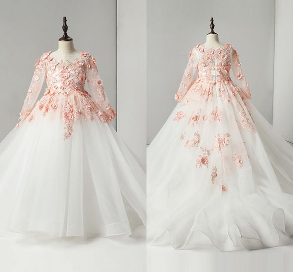 hand made flowers lace pearls girls pageant dresses cinderella illusion long sleeve hollow back first holy communion dress flower girl dress, White;red
hand made flowers lace pearls girls pageant dresses cinderella illusion long sleeve hollow back first holy communion dress flower girl dress, White;red