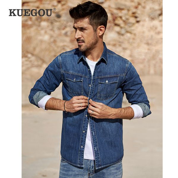kuegou 2020 spring cotton blue denim shirt men dress button casual slim fit long sleeve for male brand clothes plus size 6212, White;black
kuegou 2020 spring cotton blue denim shirt men dress button casual slim fit long sleeve for male brand clothes plus size 6212, White;black