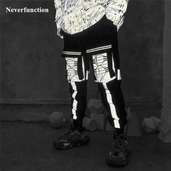 men night reflective patchwork streetwear multi-pocket casual pants hip hop man elastic waist joggers sweatpants trousers, Black
men night reflective patchwork streetwear multi-pocket casual pants hip hop man elastic waist joggers sweatpants trousers, Black