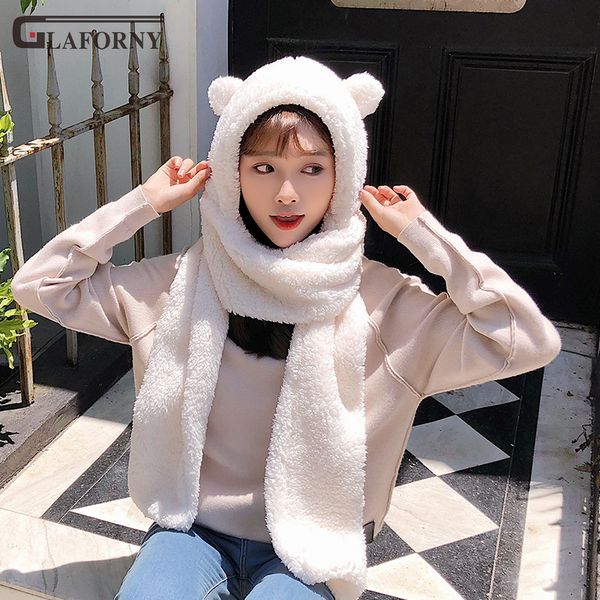 2019 glaforny winter girls warm integrated solid cute bear ears plush scarf integrated double-deck warm hat women shawl, Blue;gray
2019 glaforny winter girls warm integrated solid cute bear ears plush scarf integrated double-deck warm hat women shawl, Blue;gray