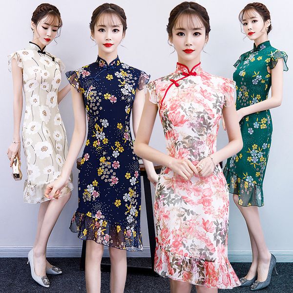 green summer chiffon print cheongsam elegant women' s handmade button dress short sleeve knee length sexy short dress s-xxl, Red
green summer chiffon print cheongsam elegant women' s handmade button dress short sleeve knee length sexy short dress s-xxl, Red