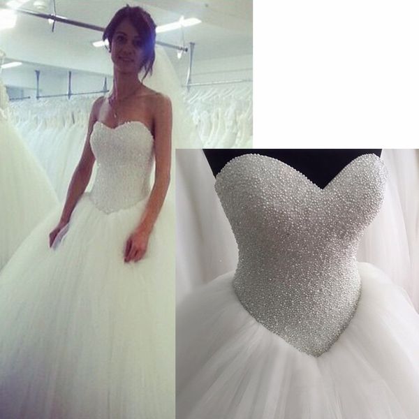 stunning pearls crystal ball gown wedding dresses bridal gowns sweetheart tulle lace up back pleated plus size for women sequins, White
stunning pearls crystal ball gown wedding dresses bridal gowns sweetheart tulle lace up back pleated plus size for women sequins, White