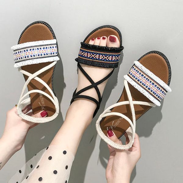 late evening wind gentle shoes students wild 2020 summer new fairy flat roman shoes cross strap sandals women, Black
late evening wind gentle shoes students wild 2020 summer new fairy flat roman shoes cross strap sandals women, Black