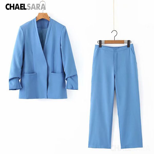 2020 spring autumn two piece set elegant v-neck roll sleeve blazer jacket +zipper pants suit female office lady suits, White;black 
2020 spring autumn two piece set elegant v-neck roll sleeve blazer jacket +zipper pants suit female office lady suits, White;black