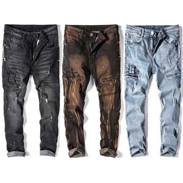 mens biker jeans pocket zipper hole straight jeans high street mens stretch slim pants splash ink, Blue
mens biker jeans pocket zipper hole straight jeans high street mens stretch slim pants splash ink, Blue