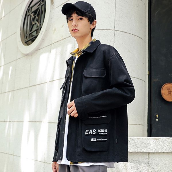 micro for 2019 autumn new style jacket men's oversize fold-down collar cardigan printed long-sleeved coat, Black;brown
micro for 2019 autumn new style jacket men's oversize fold-down collar cardigan printed long-sleeved coat, Black;brown