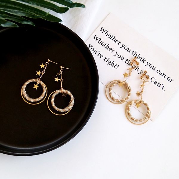 south korea's advanced sense of simplicity hemp retro geometric round earrings long stars fashion student earrings female earring clip, Silver
south korea's advanced sense of simplicity hemp retro geometric round earrings long stars fashion student earrings female earring clip, Silver