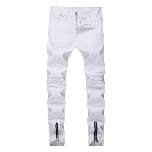 2020 men's new casual pleated tight jeans youth ripped elastic feet zipper pants white slim pants, Blue
2020 men's new casual pleated tight jeans youth ripped elastic feet zipper pants white slim pants, Blue
