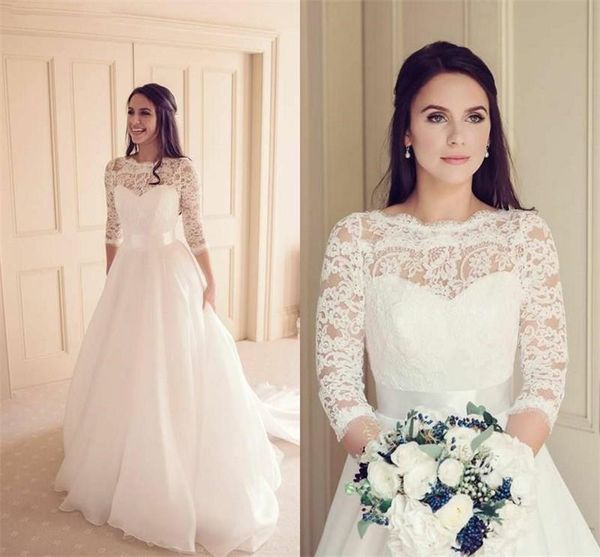 3/4 long sleeve lace wedding dresses jewel neck fancy tulle 2020 new simple design a line bridal gowns custom size elegant, White
3/4 long sleeve lace wedding dresses jewel neck fancy tulle 2020 new simple design a line bridal gowns custom size elegant, White