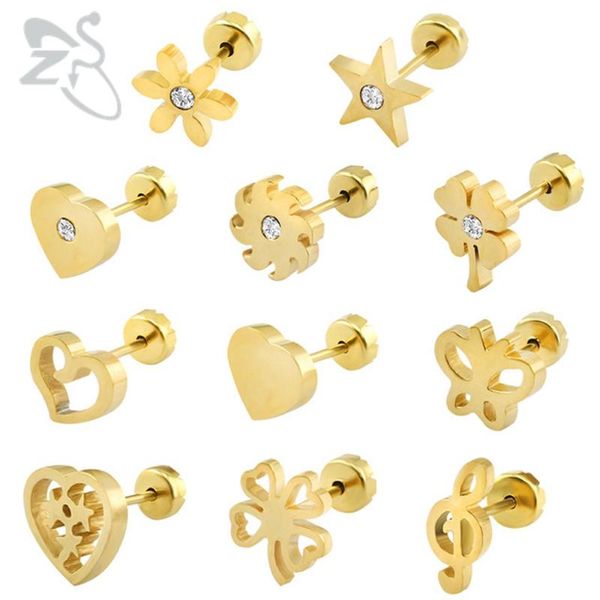 baby earrings stainless steel kids earrings fashion jewelry girl stud earing baby earing female piercing jewelry for girl, Golden;silver