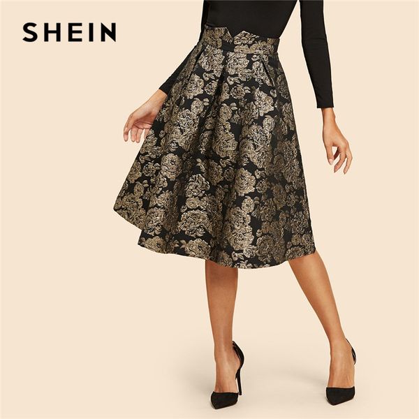shein vintage gold flower print mid waist flare knee-length skirt autumn elegant modern lady women skirts, Black
shein vintage gold flower print mid waist flare knee-length skirt autumn elegant modern lady women skirts, Black