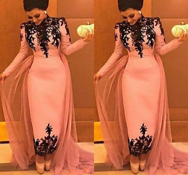 vintage black lace pink ankle length prom evening dresses formal gowns high neck long sleeves detachable train celebrity party dress
vintage black lace pink ankle length prom evening dresses formal gowns high neck long sleeves detachable train celebrity party dress