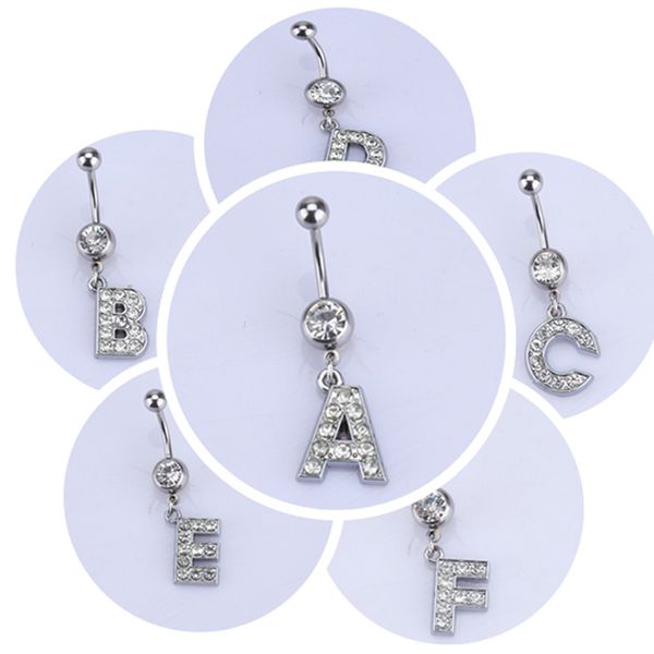 26 letter a to m style charming body piercing crystal rhinestone inlaid navel belly button ring stainless steel jewelry, Slivery;golden
26 letter a to m style charming body piercing crystal rhinestone inlaid navel belly button ring stainless steel jewelry, Slivery;golden