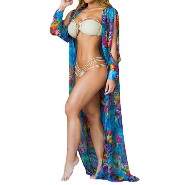 women summer beach wear floral bikini cover up slit sleeve irregular chiffon cardigan style suncare long open shirt, White;black
women summer beach wear floral bikini cover up slit sleeve irregular chiffon cardigan style suncare long open shirt, White;black