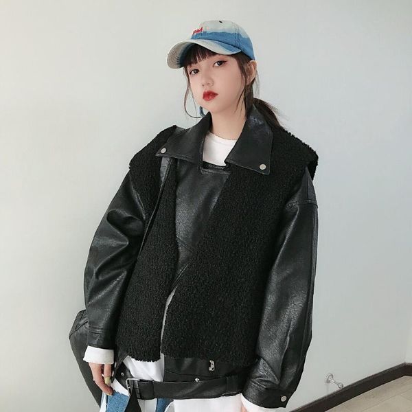 three ways to wear street cool motorcycle style plush leather clothes chic two piece plush vest punk bf jackets coat coats, Black
three ways to wear street cool motorcycle style plush leather clothes chic two piece plush vest punk bf jackets coat coats, Black