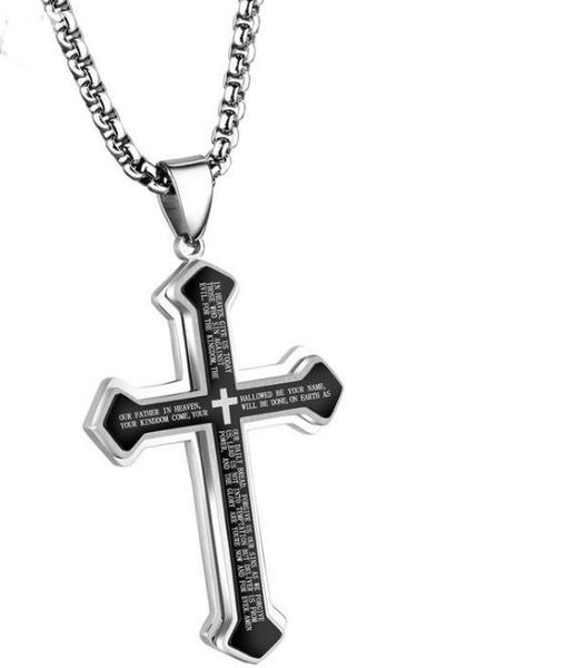 explosive european and american fashion attractive titanium steel three-layer biblical cross men's fine necklace can be engraved, Silver
explosive european and american fashion attractive titanium steel three-layer biblical cross men's fine necklace can be engraved, Silver