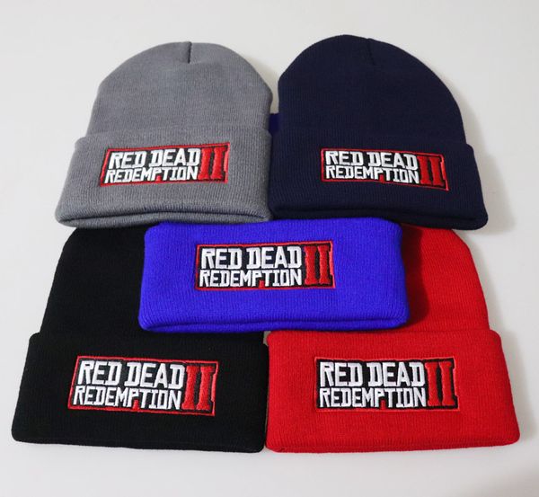 men reddeadredemption2 letter embroidery peas hat outdoor riding warm wool beanie cap women street hip-hop trend knit hat wholesale, Blue;gray