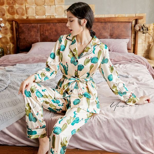 2019 cute ice silk sleepwear women pajama sets fashion long sleeve pants suit with belt satin pyjama femme home wear, Blue;gray
2019 cute ice silk sleepwear women pajama sets fashion long sleeve pants suit with belt satin pyjama femme home wear, Blue;gray