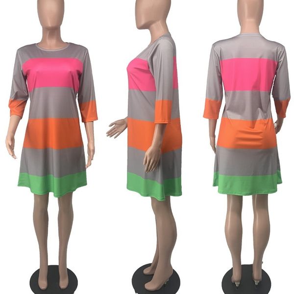 2020 summer women o-neck striped regular mini dress, Black;gray