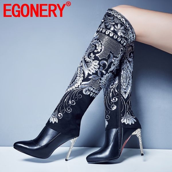 egonery woman shoes 2019 winter new fashion pointed toe genuine leather knee high boots outside super high heels zip shoes, Black
egonery woman shoes 2019 winter new fashion pointed toe genuine leather knee high boots outside super high heels zip shoes, Black