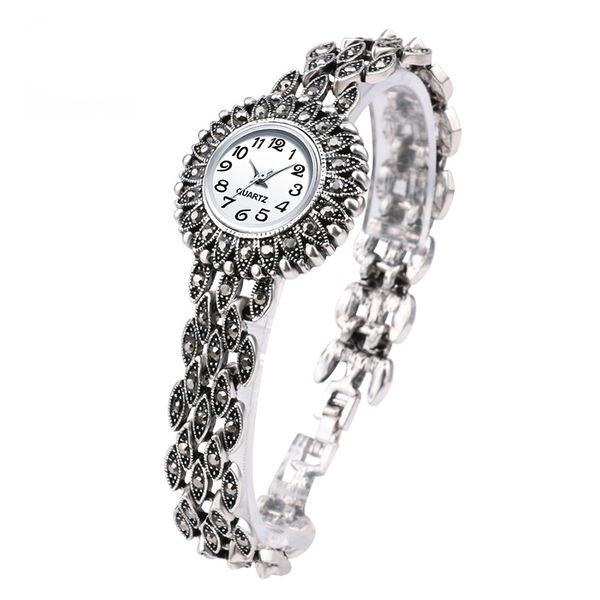 women's alloy crystal plated antique silver opening bracelet bohemia vintage watch bracelet fashion gift, Black
women's alloy crystal plated antique silver opening bracelet bohemia vintage watch bracelet fashion gift, Black