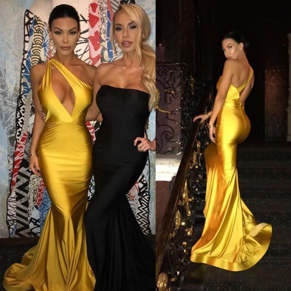 2019 gold prom dresses one shoulder deep v neck pleats formal evening dress for special occasion, Black
2019 gold prom dresses one shoulder deep v neck pleats formal evening dress for special occasion, Black