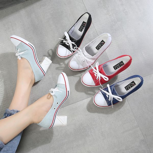 2019 pumps denim shallow mouth women's shoes high heel 8cm canvas student shoes women new board shoes size 34-41, Black
2019 pumps denim shallow mouth women's shoes high heel 8cm canvas student shoes women new board shoes size 34-41, Black