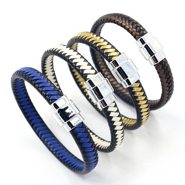braided pu leather bracelet for men stainless steel magnetic clasp braided cuff leather bangle for men, White
braided pu leather bracelet for men stainless steel magnetic clasp braided cuff leather bangle for men, White
