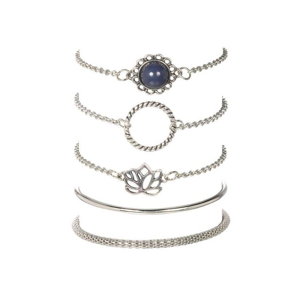 european and american trends lotus circle simple bracelet temperament flower chain chain bracelet 5 piece set accessories, White
european and american trends lotus circle simple bracelet temperament flower chain chain bracelet 5 piece set accessories, White