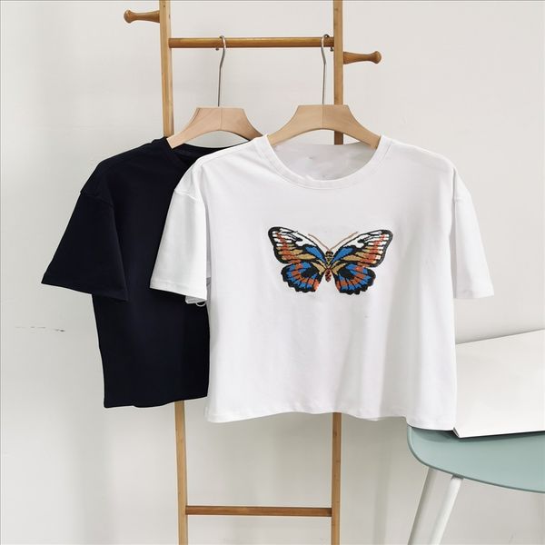 052904 t-shirt butterfly breast music letter butterfly printing solid color round collar ladies short-sleeved t-shirt hhh, White
052904 t-shirt butterfly breast music letter butterfly printing solid color round collar ladies short-sleeved t-shirt hhh, White