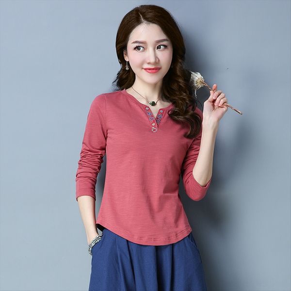 2019 wear pure cotton jacket cotton t- t-shirt women's long sleeve loose v-neck casual middle-aged women's wear base shirt, White
2019 wear pure cotton jacket cotton t- t-shirt women's long sleeve loose v-neck casual middle-aged women's wear base shirt, White