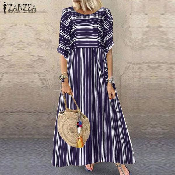zanzea 2020 bohemian striped maxi dress women's sundress casual o neck tunic vestidos female half sleeve robe femme plus size, White;black
zanzea 2020 bohemian striped maxi dress women's sundress casual o neck tunic vestidos female half sleeve robe femme plus size, White;black