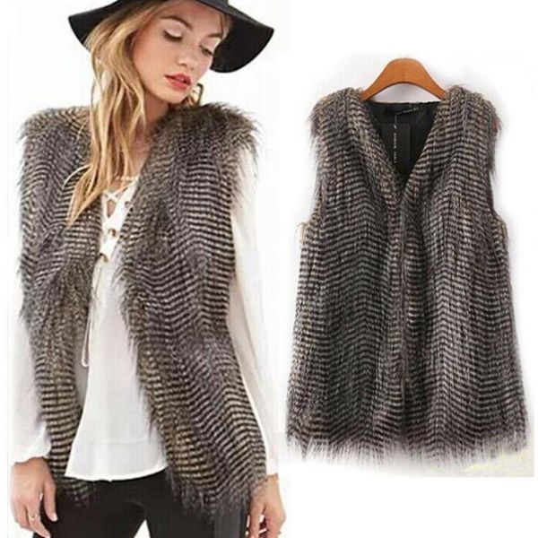 women winter vest sleeveless outerwear coat faux fur casual waistcoat jacket, Black;white
women winter vest sleeveless outerwear coat faux fur casual waistcoat jacket, Black;white
