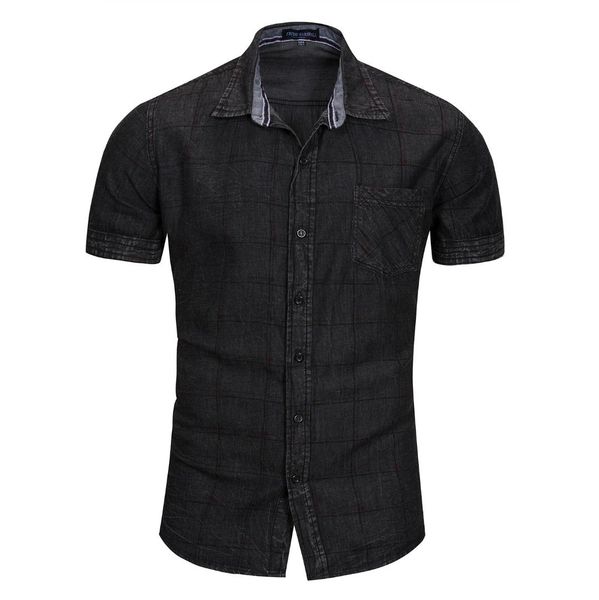 mens summer short sleeve shirt plaid lapel thickened cotton denim shirt men dress shirts, White;black
mens summer short sleeve shirt plaid lapel thickened cotton denim shirt men dress shirts, White;black