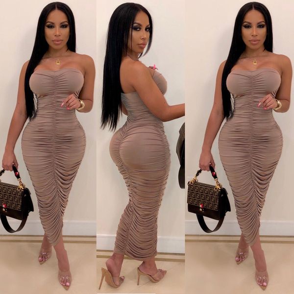 

Sexy Strapless Bodycon Womens Dresses Irregular Ruched Long Dress Summer Fashion Casual Club Party Women Clothing