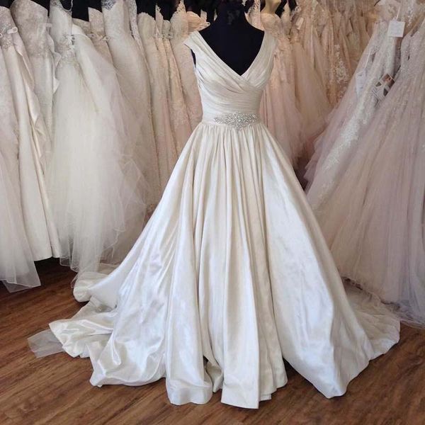 simple a line wedding dresses sleeveless v neck taffeta backless fashion bridal gowns with sweep train, White
simple a line wedding dresses sleeveless v neck taffeta backless fashion bridal gowns with sweep train, White