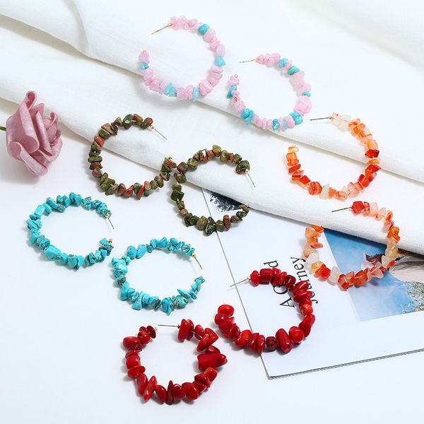 woman ear rings fashion 2019 irregular stone hoop earrings colorful gravel pink green korean jewelry simple aros mujer metal, Golden;silver
woman ear rings fashion 2019 irregular stone hoop earrings colorful gravel pink green korean jewelry simple aros mujer metal, Golden;silver