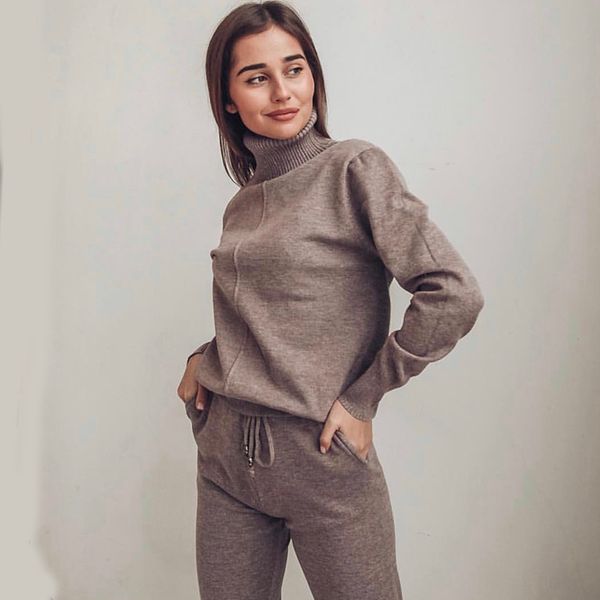 women suit track costume 2 pieces sets autumn winter turtleneck pullovers and long knitted pants knitted suits, White
women suit track costume 2 pieces sets autumn winter turtleneck pullovers and long knitted pants knitted suits, White