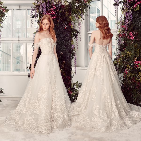 modern a line rita vinieris bohemian dresses off shoulder sleeveless tulle lace wedding gowns sweep train robe de mariée, White
modern a line rita vinieris bohemian dresses off shoulder sleeveless tulle lace wedding gowns sweep train robe de mariée, White